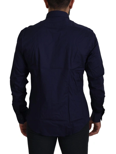 Shop Versace Collection Elegant Dark Blue Cotton Blend Dress Men's Shirt