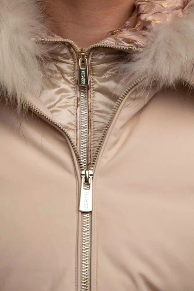 Shop Yes Zee Chic High-collar Hooded Women's Jacket With Women's Fur In Beige