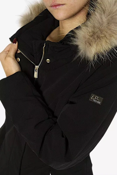 Shop Yes Zee Elegant Goose Down Hooded Women's Jacket In Black