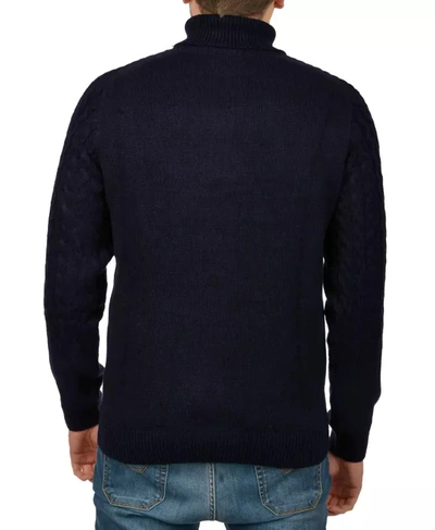 Shop Yes Zee Classic Cable Knit Turtleneck Men's Sweater In Blue