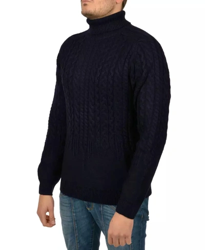 Shop Yes Zee Classic Cable Knit Turtleneck Men's Sweater In Blue