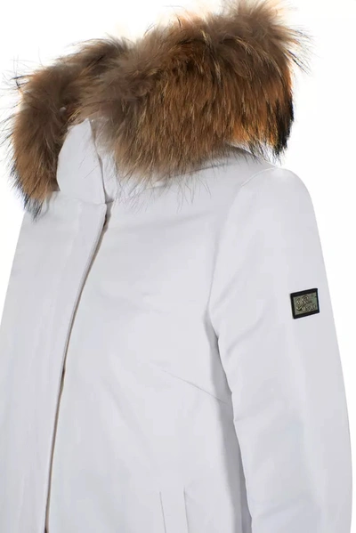 Shop Yes Zee Chic White Down Jacket With Fur-trimmed Women's Hood