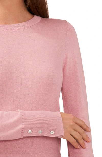 Shop Halogen Button Cuff Cotton Blend Sweater In Zephyr Pink