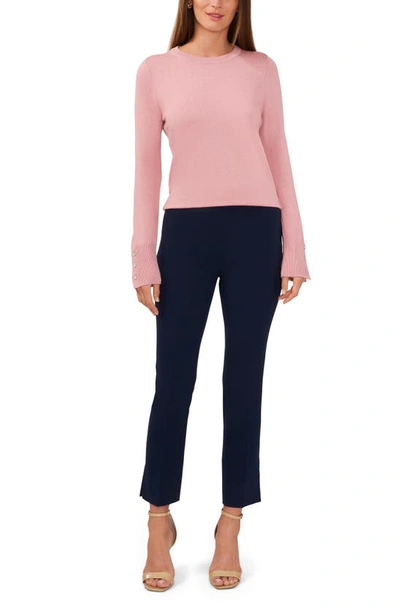 Shop Halogen Button Cuff Cotton Blend Sweater In Zephyr Pink
