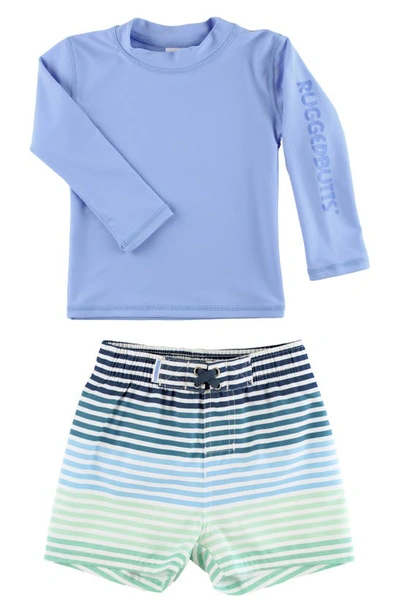 Ruggedbutts Long Sleeve Two-piece Rashguard Swimsuit In Coastal Stripe