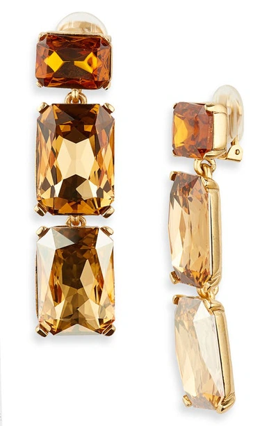 Shop Oscar De La Renta Crystal Clip-on Linear Drop Earrings In Topaz Multi