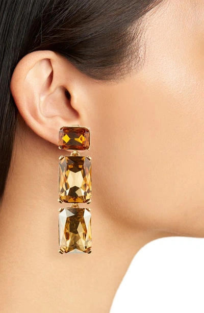 Shop Oscar De La Renta Crystal Clip-on Linear Drop Earrings In Topaz Multi
