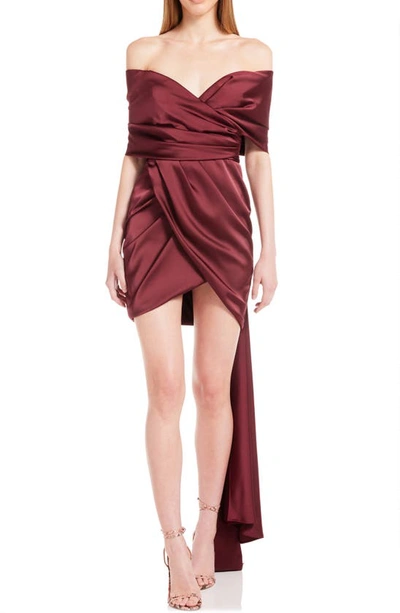 Shop Katie May Miss Jenn Off The Shoulder Satin Cocktail Minidress In Bordeaux