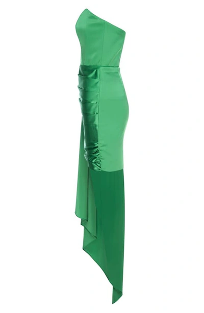Shop Katie May Chasing Dawn Side Drape Strapless Satin Minidress In Emerald