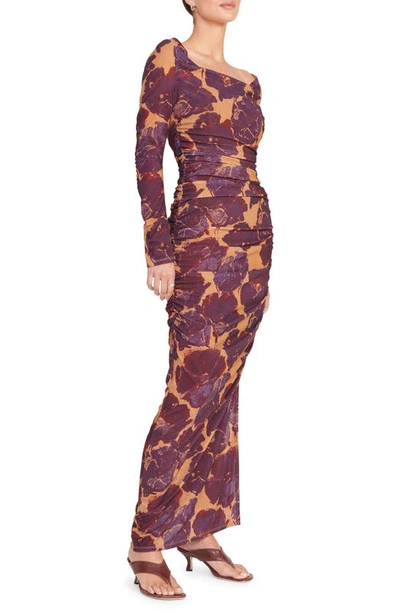 Shop Staud Solana Floral Print Long Sleeve Maxi Dress In Dried Pressed Flowers