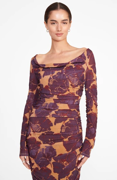 Shop Staud Solana Floral Print Long Sleeve Maxi Dress In Dried Pressed Flowers