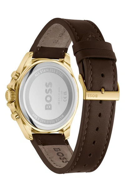 Shop Hugo Boss Troper Chronograph Leather Strap Watch In Brown