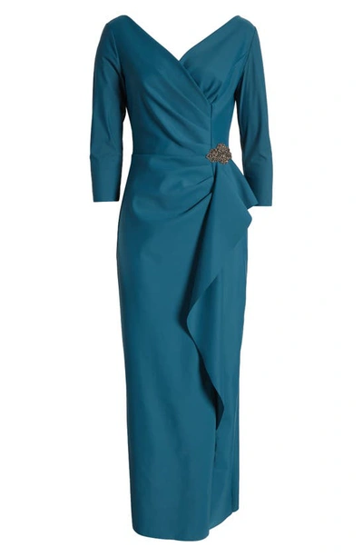 Alex Evenings Ruched Column Dress In Deep Teal