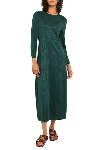 Shop Misook Floral Jacquard Long Sleeve Knit Dress In Hunter Green