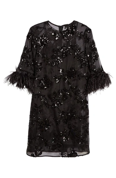 Shop Erdem Sequin Embroidered Feather Trim Cocktail Dress In Black Black