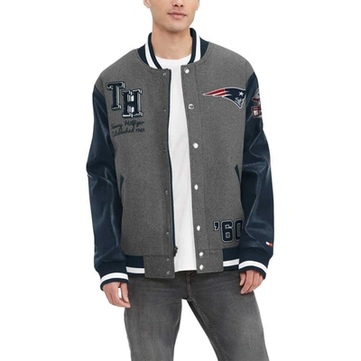 Shop Tommy Hilfiger Heather Gray/navy New England Patriots Gunner Full-zip Varsity Jacket