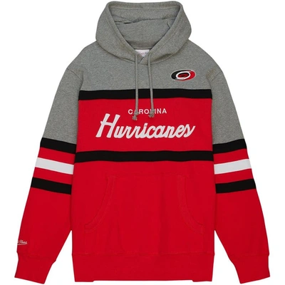 Shop Mitchell & Ness Red/gray Carolina Hurricanes Head Coach Pullover Hoodie