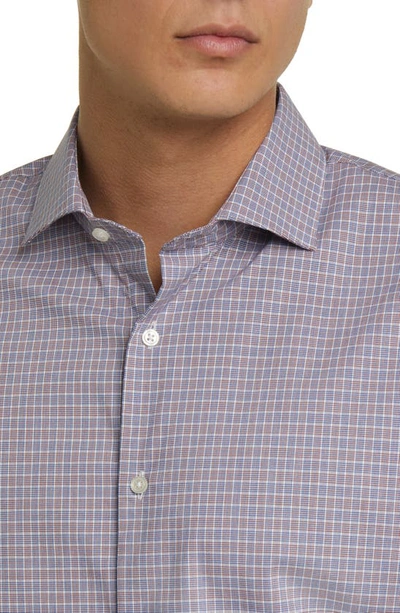 Shop Nordstrom Tech-smart Trim Fit Plaid Performance Dress Shirt In White- Blue Microtooth