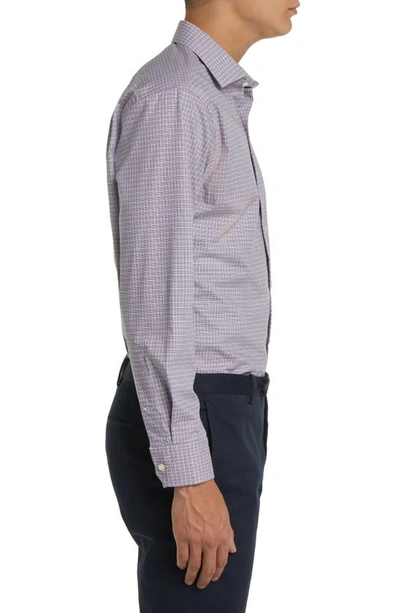 Shop Nordstrom Tech-smart Trim Fit Plaid Performance Dress Shirt In White- Blue Microtooth
