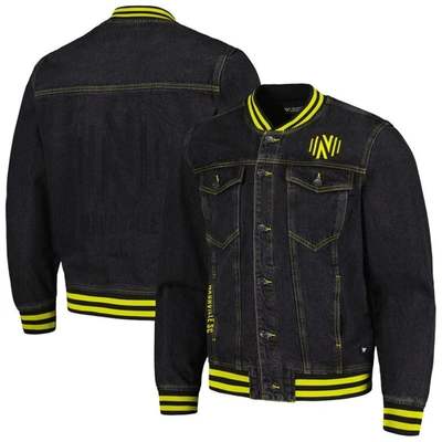 Shop The Wild Collective Black Nashville Sc Denim Full-button Bomber Jacket