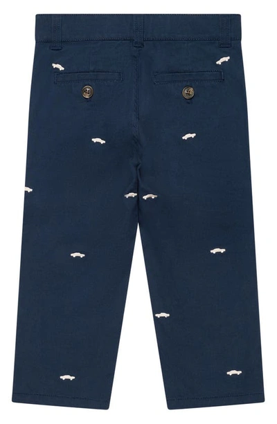 Shop Brooks Brothers Kids' Embroidered Car Cotton Twill Pants In Navy