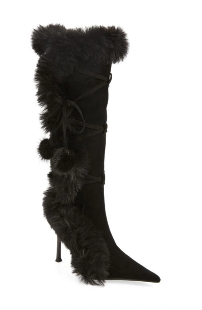 Shop Jeffrey Campbell Fluffmeknot Pointed Toe Boot In Black Suede Combo