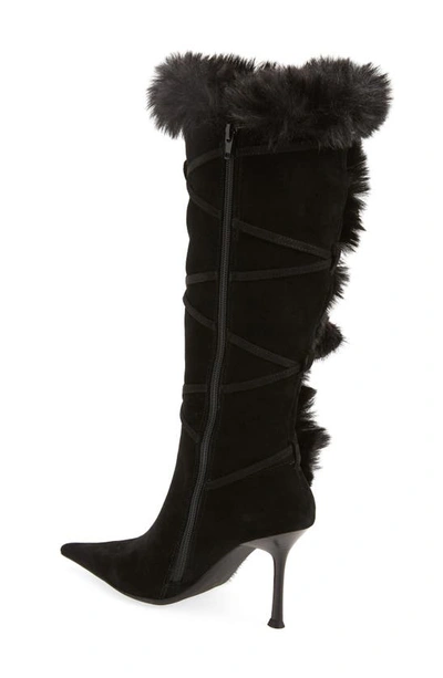 Shop Jeffrey Campbell Fluffmeknot Pointed Toe Boot In Black Suede Combo