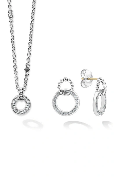 Shop Lagos Caviar Spark Diamond Pendant Necklace & Earrings Gift Set In Silver