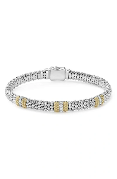 Shop Lagos Set Of 2 Diamond Caviar Beaded Rope Bracelets In Silver Gold