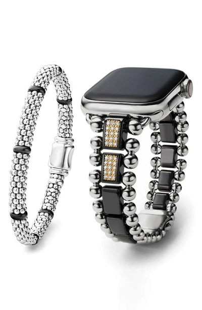 Shop Lagos Smart Caviar Apple Watch® Watchband & Rope Bracelet Set In Silver