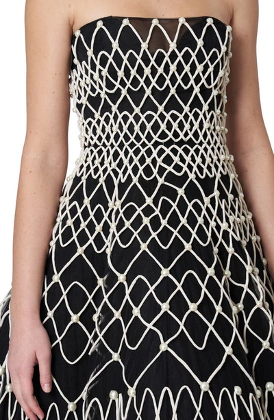 Shop Carolina Herrera Embroidered Strapless Chiffon Gown In Black/ Pearl