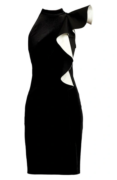 Shop Tadashi Shoji Ruffle Detail Velvet Sheath Dress In Black
