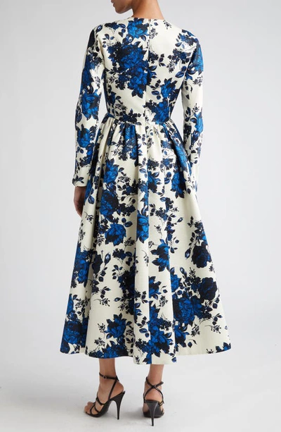 Shop Emilia Wickstead Annie Floral Long Sleeve Taffeta Faille A-line Dress In Blue Festive Bouquet
