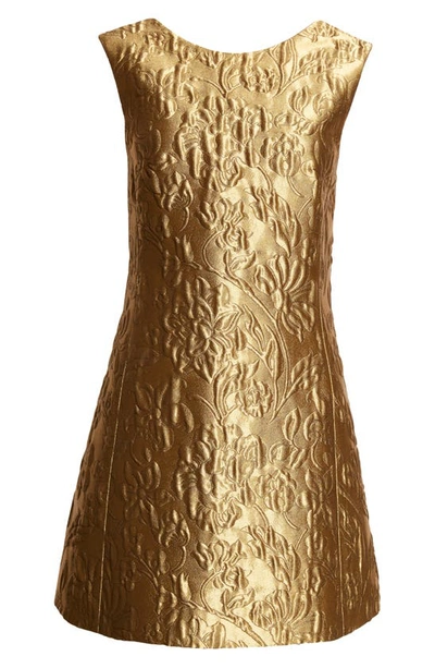 Shop Emilia Wickstead Irma Floral Jacquard Metallic Shift Dress In Gold Lurex