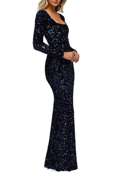 Shop Helsi Jamie Sequin Long Sleeve Gown In Midnight