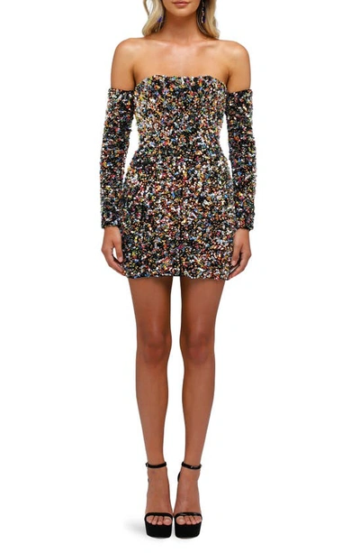 Shop Helsi Lindsey Sequin Strapless Long Sleeve Minidress In Iridescent Multi