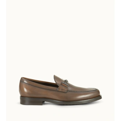 Shop Tod's Double T Loafers In Leather In Brown