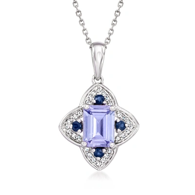 Shop Ross-simons Multi-gemstone And . Diamond Pendant Necklace In 14kt White Gold In Blue