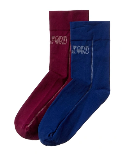 Shop Wolford 2pk Happy Logo Socks In Blue