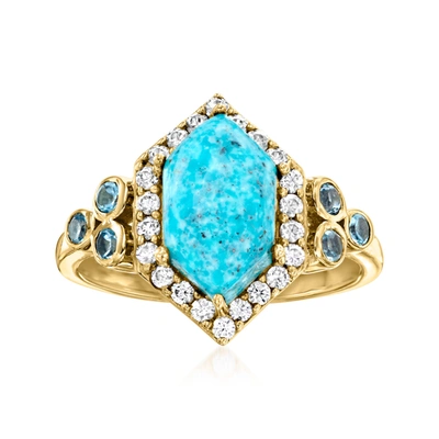 Shop Ross-simons Turquoise And White Topaz Ring With . Swiss Blue Topaz In 18kt Gold Over Sterling
