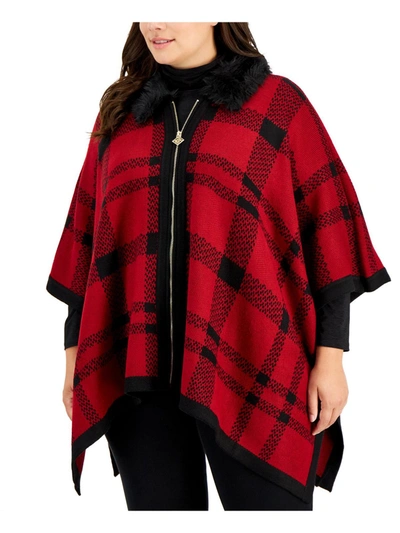 Shop Anne Klein Womens Window Pane Layering Poncho Sweater In Red