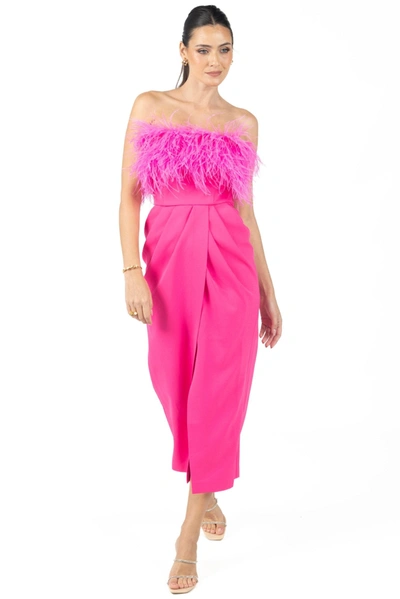 Shop Akalia Clarissa Feather Midi Dress Pink