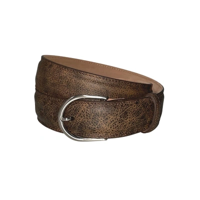 Shop W. Kleinberg Outlaw Calf Belt With Brushed Nickel Buckle In Pebbled Brown