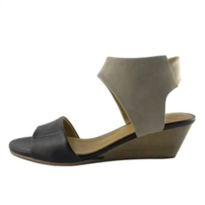 Shop Coclico Two Toned Leather Wedge Sandal In Black/tan In Grey