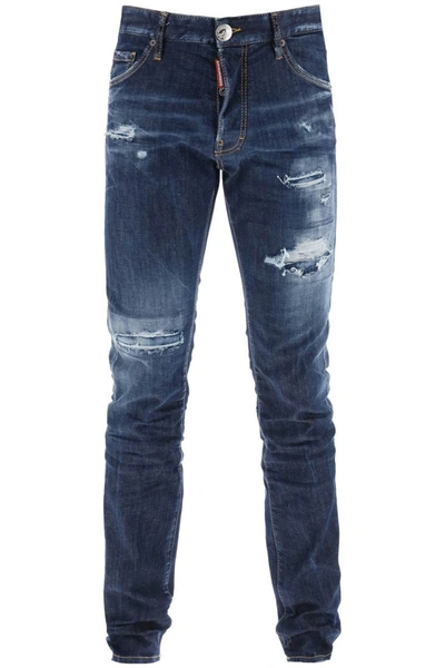 Shop Dsquared2 Dark Ripped Wash Cool Guy Jeans In Blue
