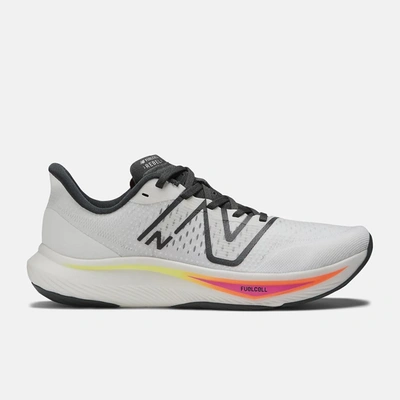 Shop New Balance Men's Fuelcell Rebel V3 Shoes In White/blacktop/neon Dragonfly