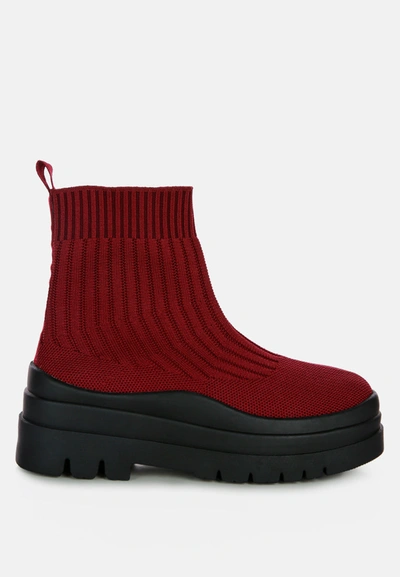 Shop London Rag Quavo Knitted Platform Chunky Boots In Red