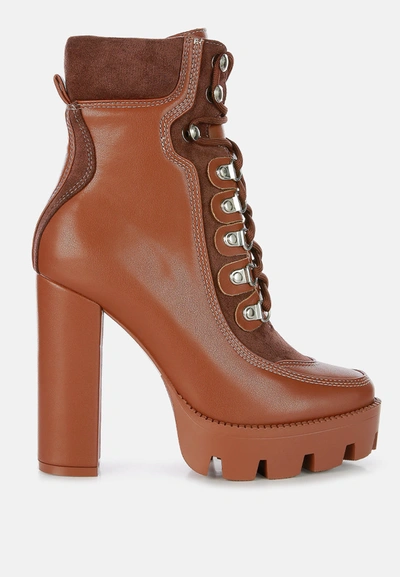 Shop London Rag Yeti High Heel Lace Up Biker Boots In Brown