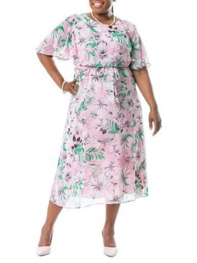 Shop Kasper Julia Womens Chiffon Floral Fit & Flare Dress In Pink