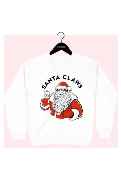 Shop Wknder Santa Claws Crewneck Sweatshirt In White, Red, Black